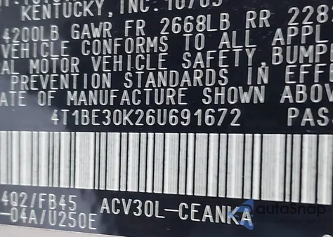 2006 Toyota Camry Le from USA, damaged, VIN 4T1BE30K26U691672